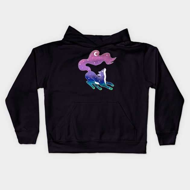 Arctic Fox looks at the northern lights Kids Hoodie by medimidoodles